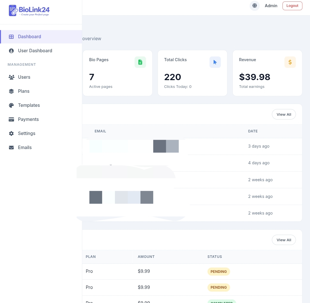 Bio link Page Generator